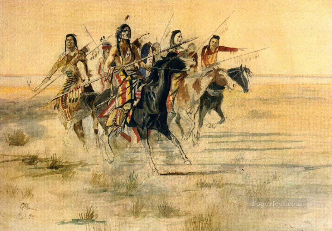 indische Jagd 1894 Charles Marion Russell Indianer Ölgemälde
